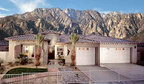 Mountain Gate 3-car model home with mountian in background.